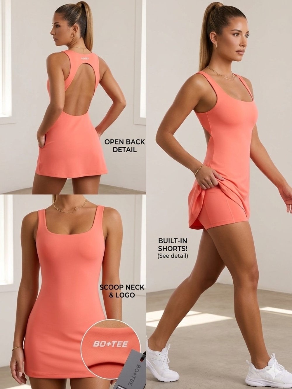 BO+TEE By Oh Polly Coral Pink Mini Dress with Open Back